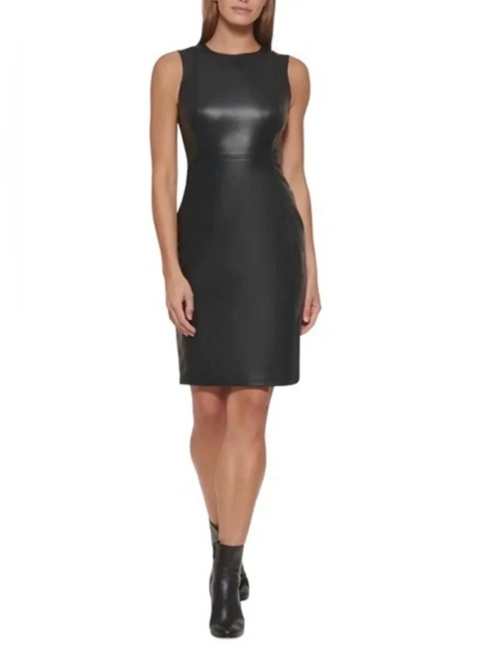 Calvin Klein Pleather Black Sheath Dress NWT